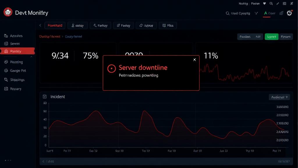 Server downtime alert and incident timeline