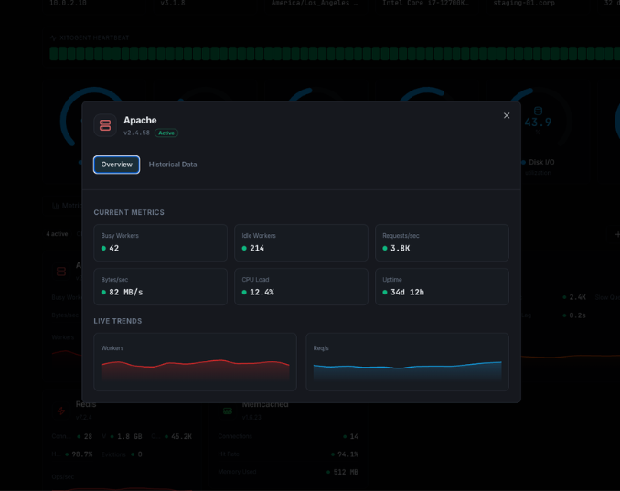 Apache monitoring dashboard with real-time metrics