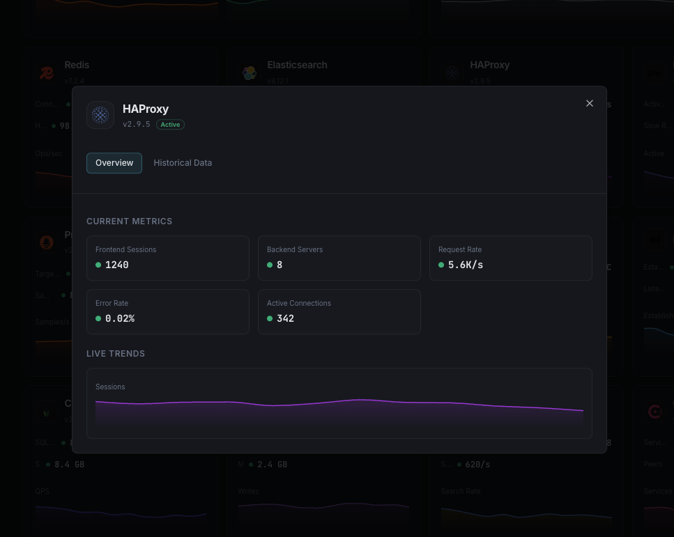 HAProxy monitoring dashboard with backend health and response times