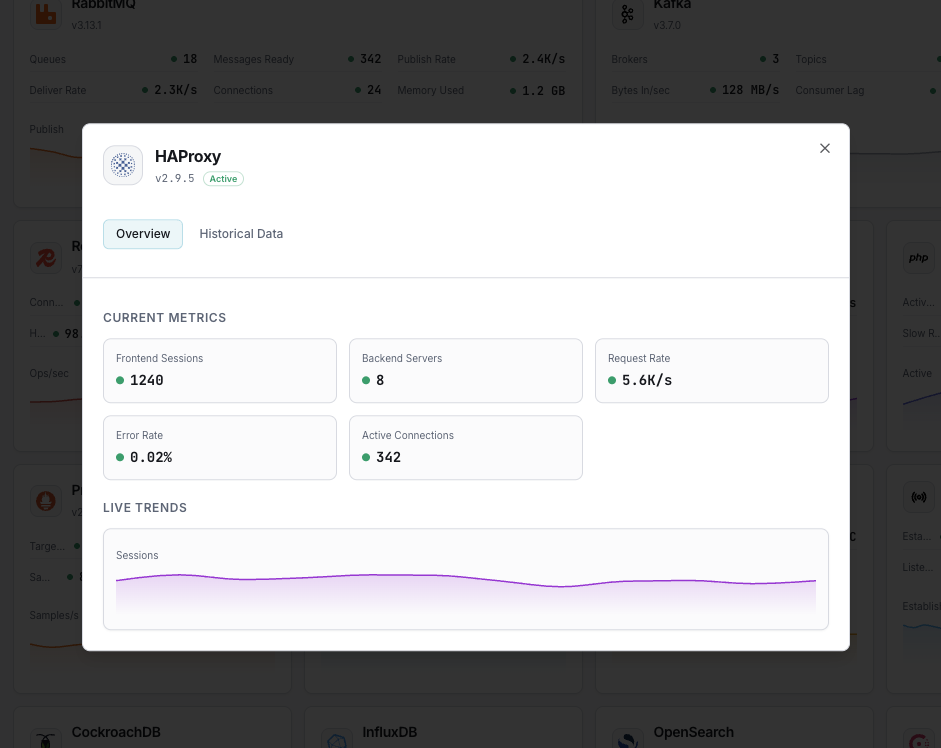 HAProxy monitoring dashboard with backend health and response times