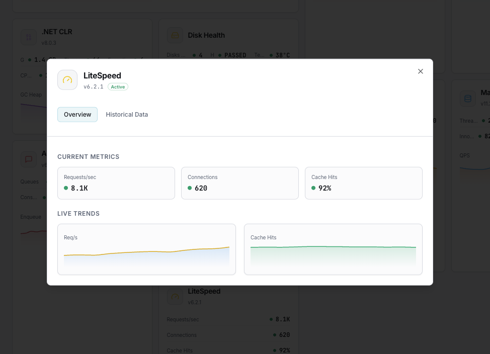 LiteSpeed monitoring dashboard