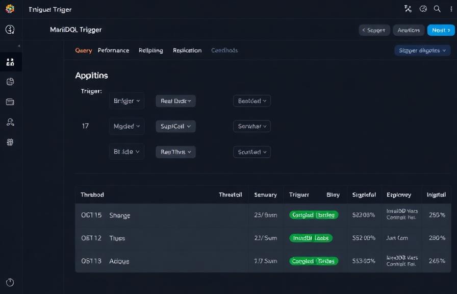 MariaDB monitoring trigger configuration dashboard