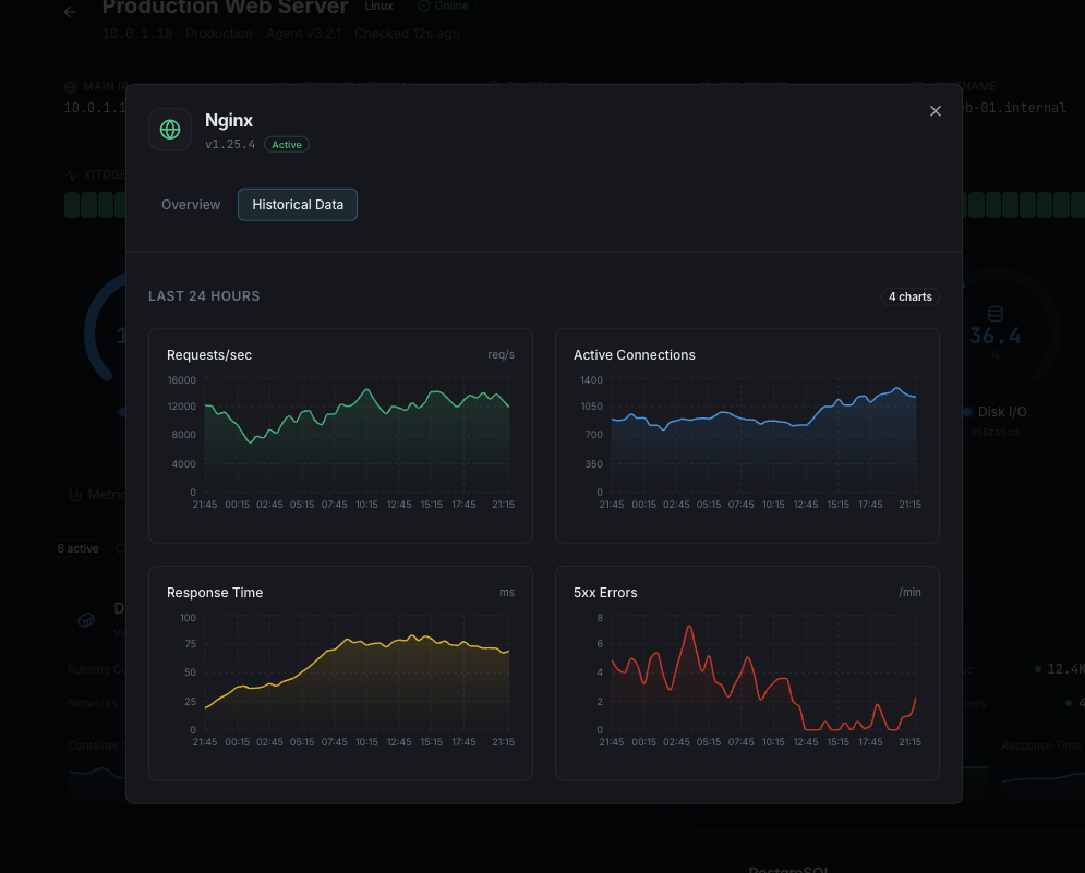 Server downtime alert and incident timeline