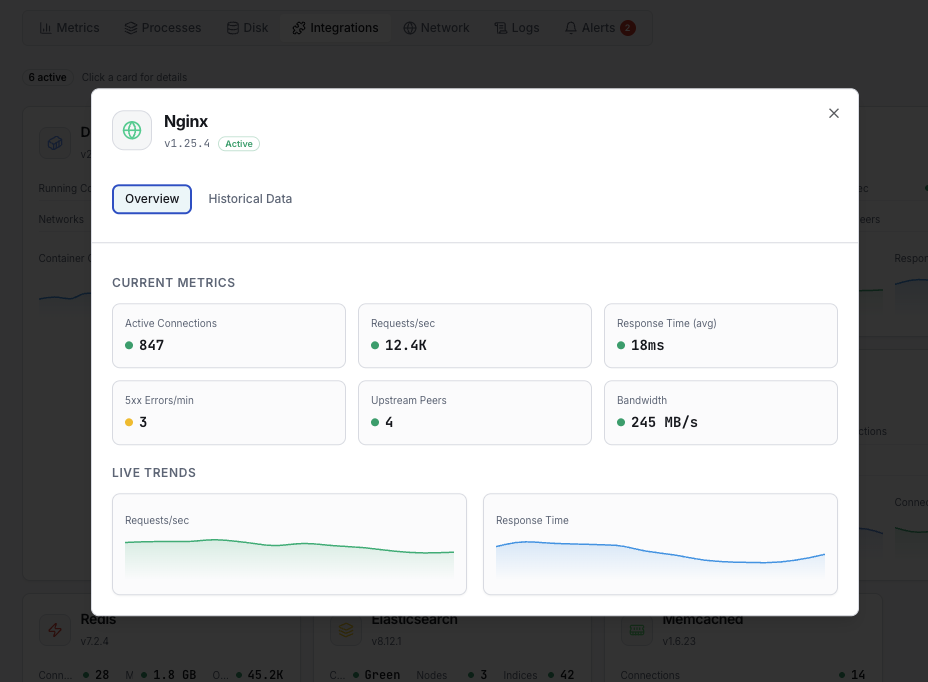 Nginx monitoring dashboard with real-time metrics