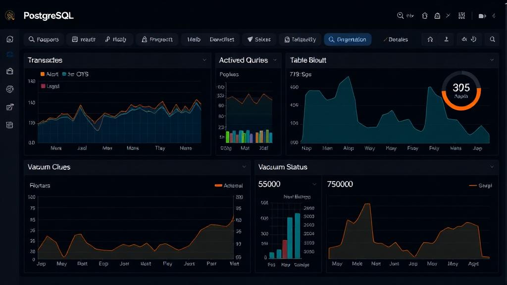 PostgreSQL monitoring dashboard with transaction metrics
