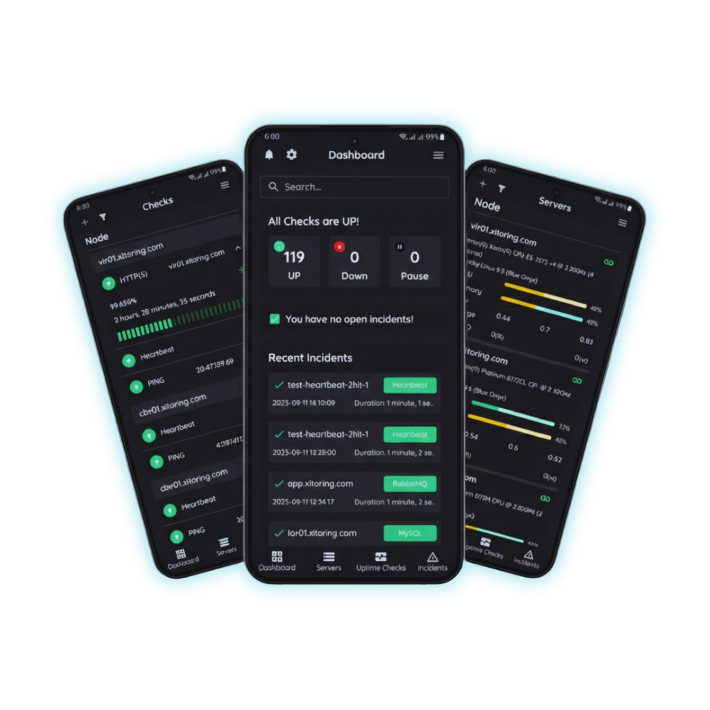 Xitoring mobile app dashboard