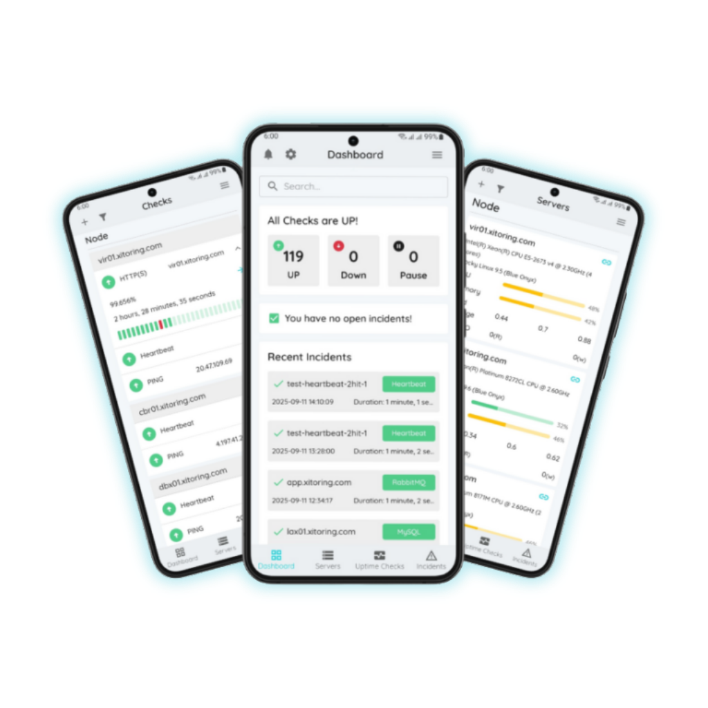 Xitoring mobile app dashboard