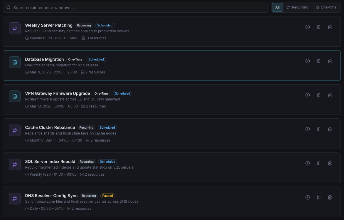 Xitoring's Maintenance Scheduler