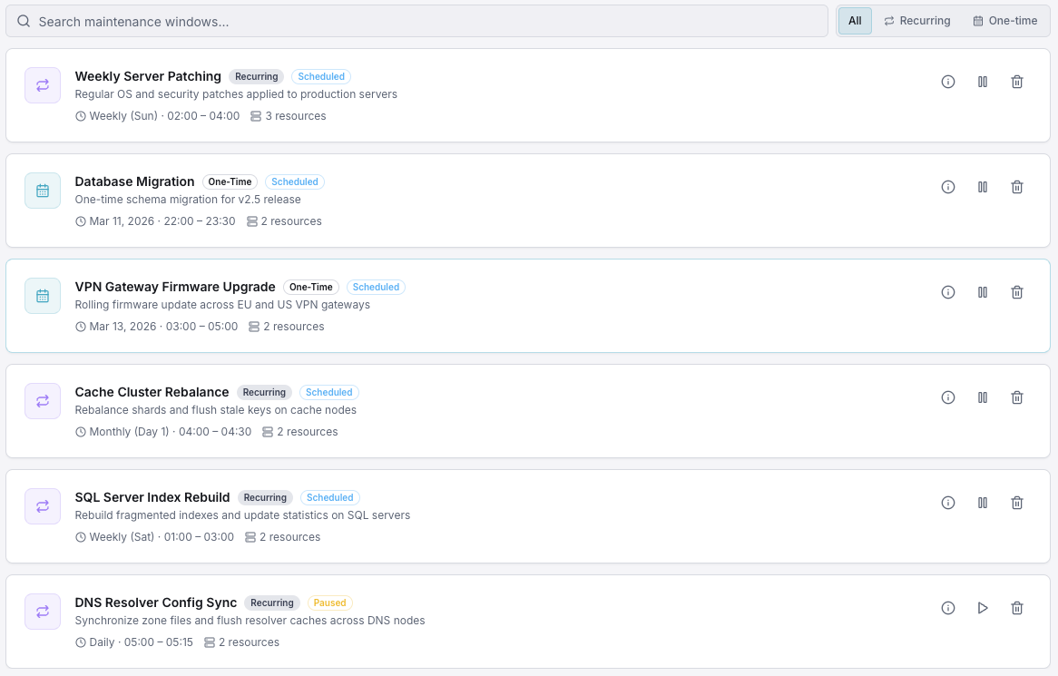 Xitoring's Maintenance Scheduler